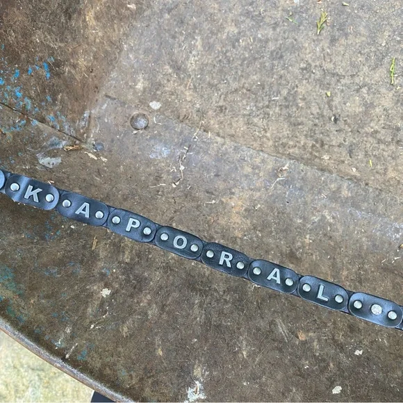 VNtG Y2K KAPORAL Leather Stud Rhinestone Skinny Belt Black Silver Wrap 90cm 34in - Picture 5 of 14